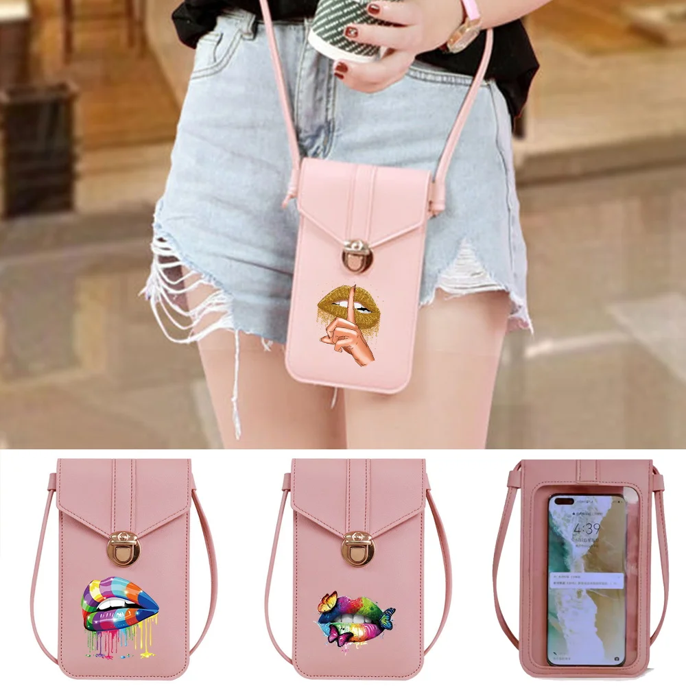 bolsa-para-celular-com-filme-transparente-serie-de-impressao-de-padrao-de-boca-feminina-simples-portatil-bolsa-de-ombro-rosa-mensageiro