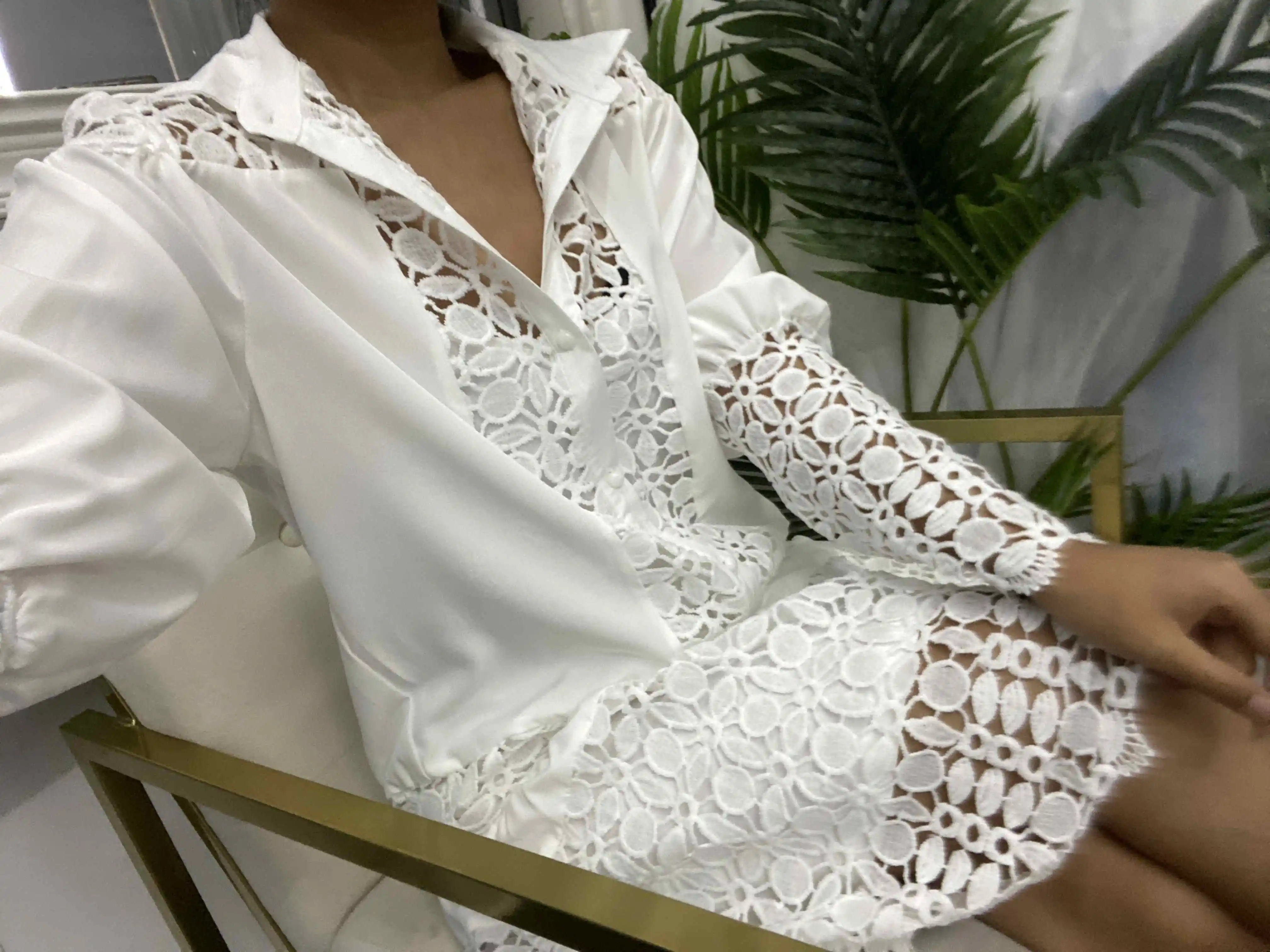 Robe chemise blanche en dentelle Guipure avec Patch, tenue de mariage ajouré, ample Y2k, vêtement de fête et de vacances, printemps 2023