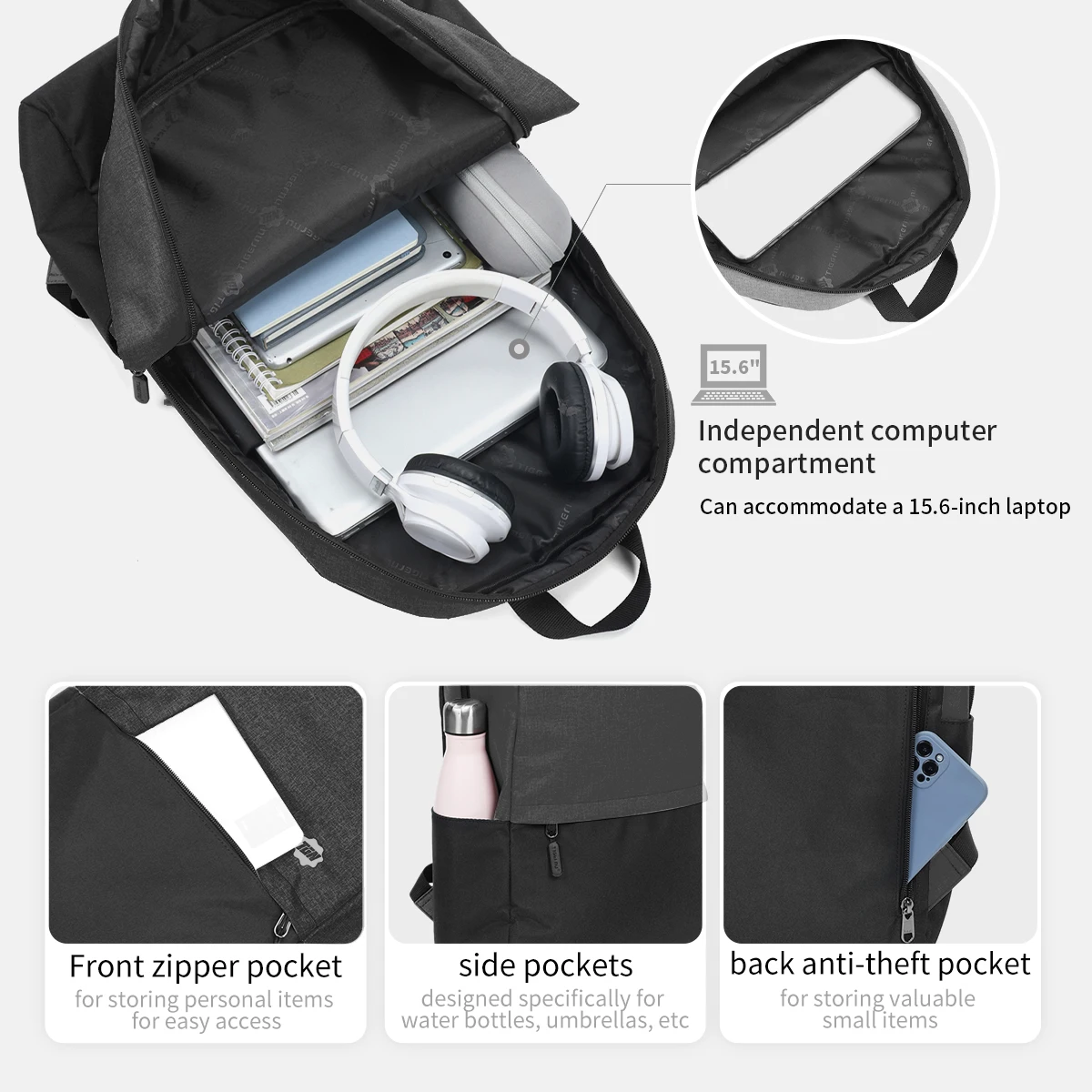 Mochila escolar para hombre y mujer, bolsa para ordenador portátil de 15,6 pulgadas, ligera, de viaje, garantía de por vida