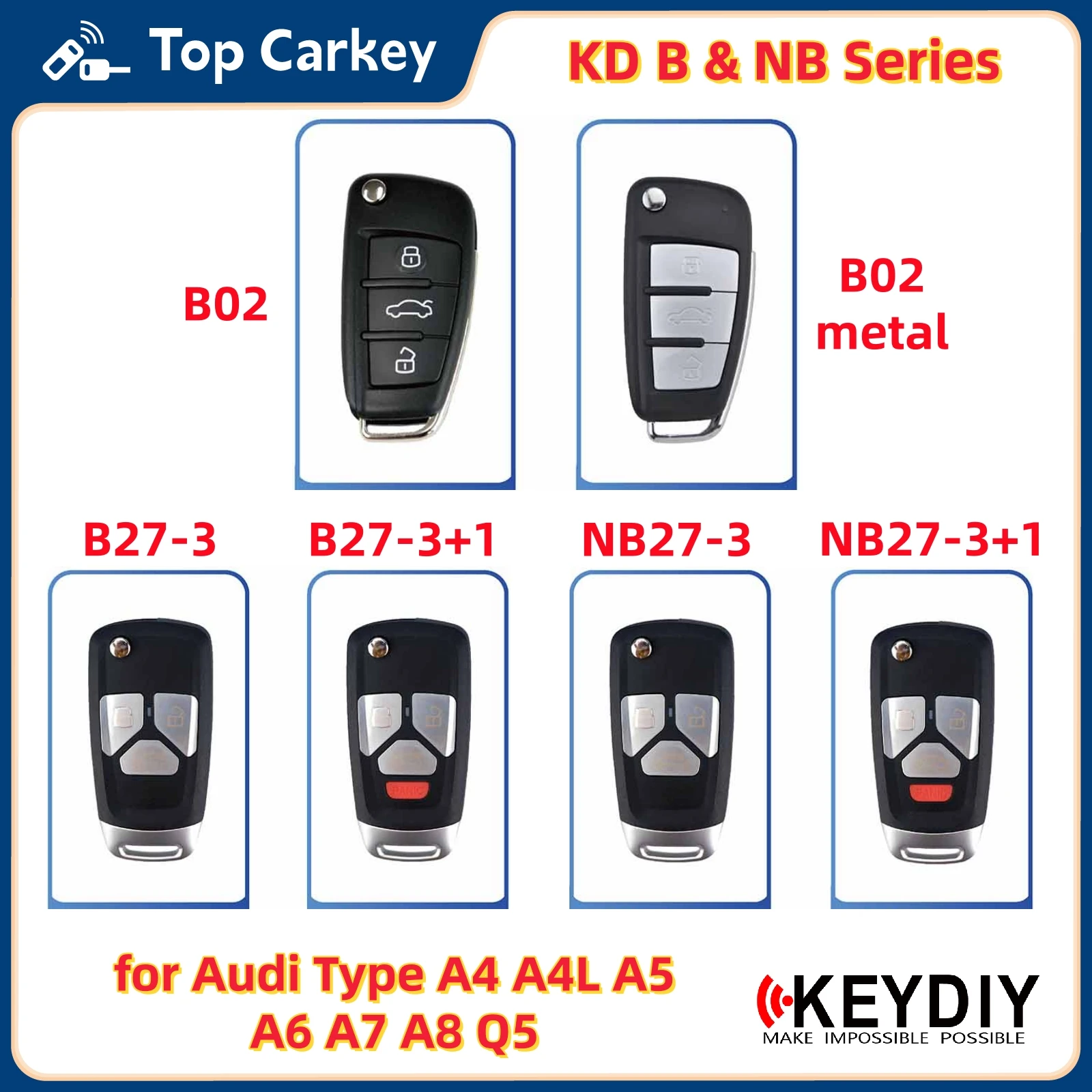 Uniwersalny kluczyk składany KEYDIY KD B02 B27-3 NB27-3 do Audi typu A4 A4L A5 A6 A7 A8 Q5