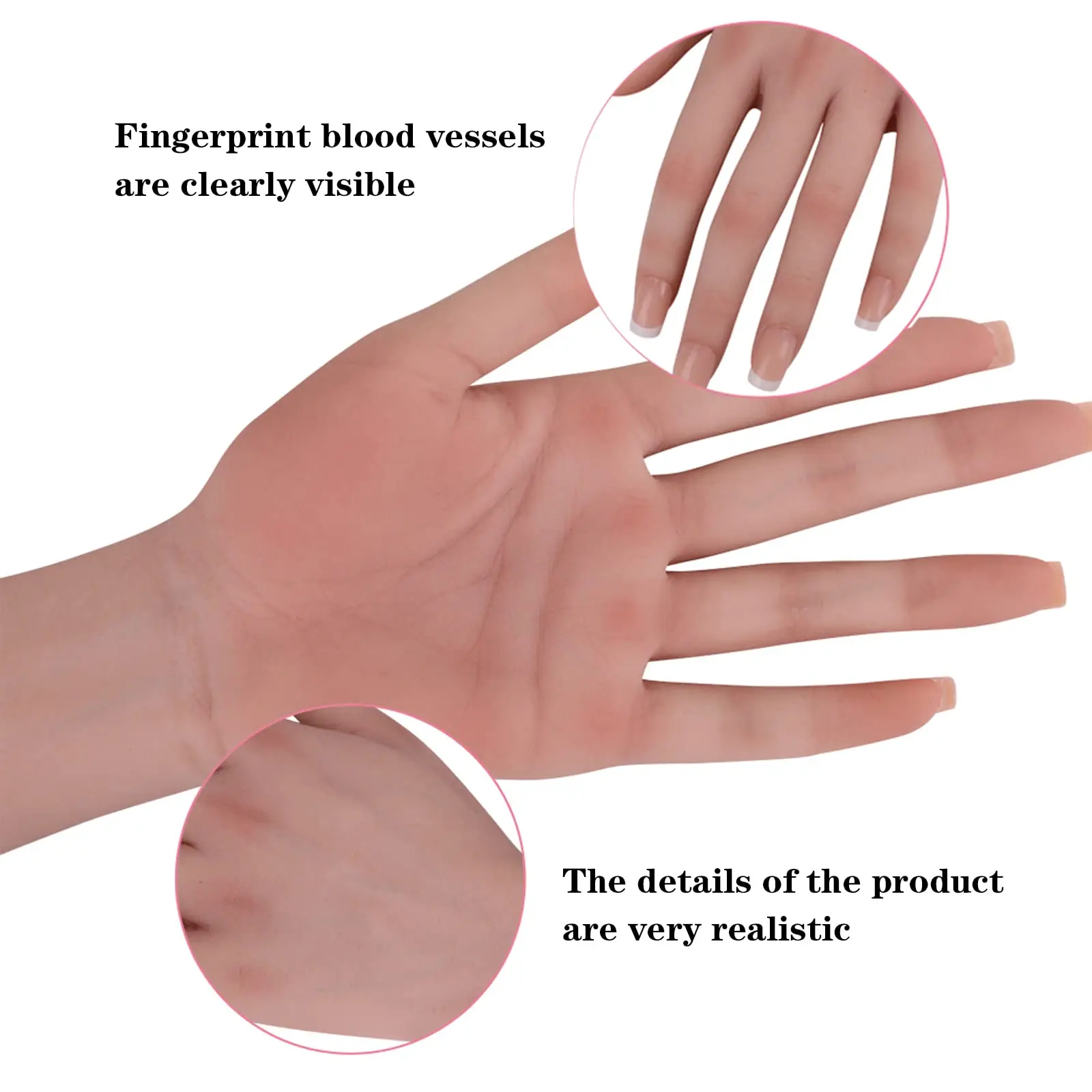 Realistic Lifelike Silicone Life Size Female Model Hand Silicone for Halloween Costume Prosthetics Acrylic Nails Showing Nail