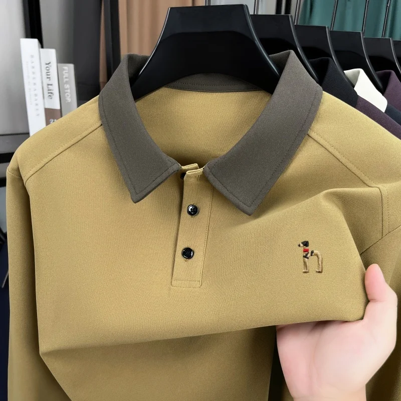 Hochwertiges Luxus-Langarm-Poloshirt für Herren, Frühling-Herbst, neuer Trend, Markenprodukt mit niedlicher Hundestickerei, koreanisches Casual-T-Shirt mit Reverskragen. – Detail 7