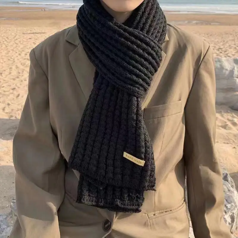 72XE – écharpe cou en tricot pour hommes femmes, chaleur confortable, ton uni, tenue décontractée, quotidien