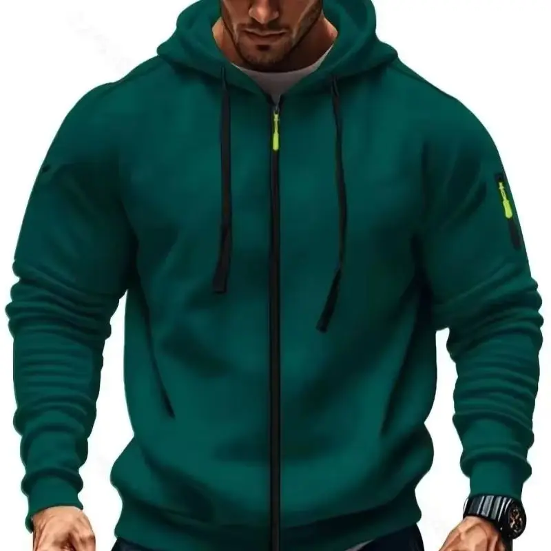 الرجال الخريف الشتاء جديد هوديس طويلة الأكمام البلوز سستة تصميم مقنعين البلوز للرجال ملابس رياضية سليم صالح عارضة سترة