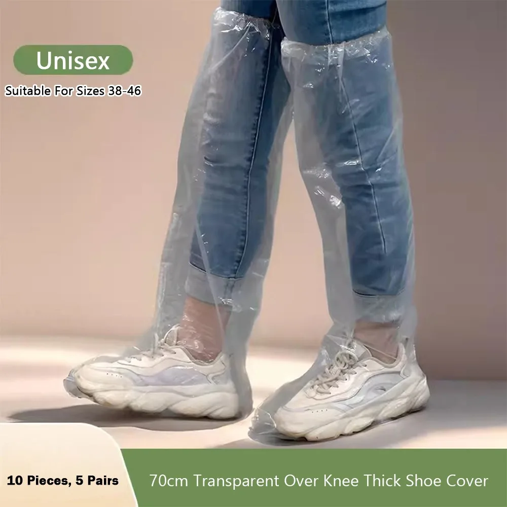 5pairs Transparent Disposable Rain Boot Covers Non-slip Thickened Foot Wrap Rainpants Oil Resistant Waterproof