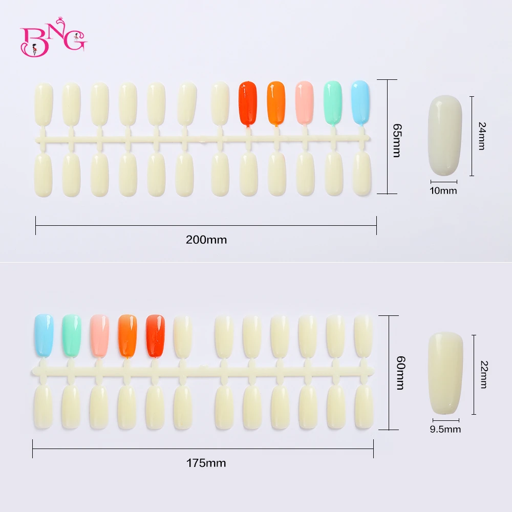 4 Types Nail Display Tips Natural Color Fake Acrylic Nail Tips for Nail Display Book Flat-Back Oval False Nail Art Tips