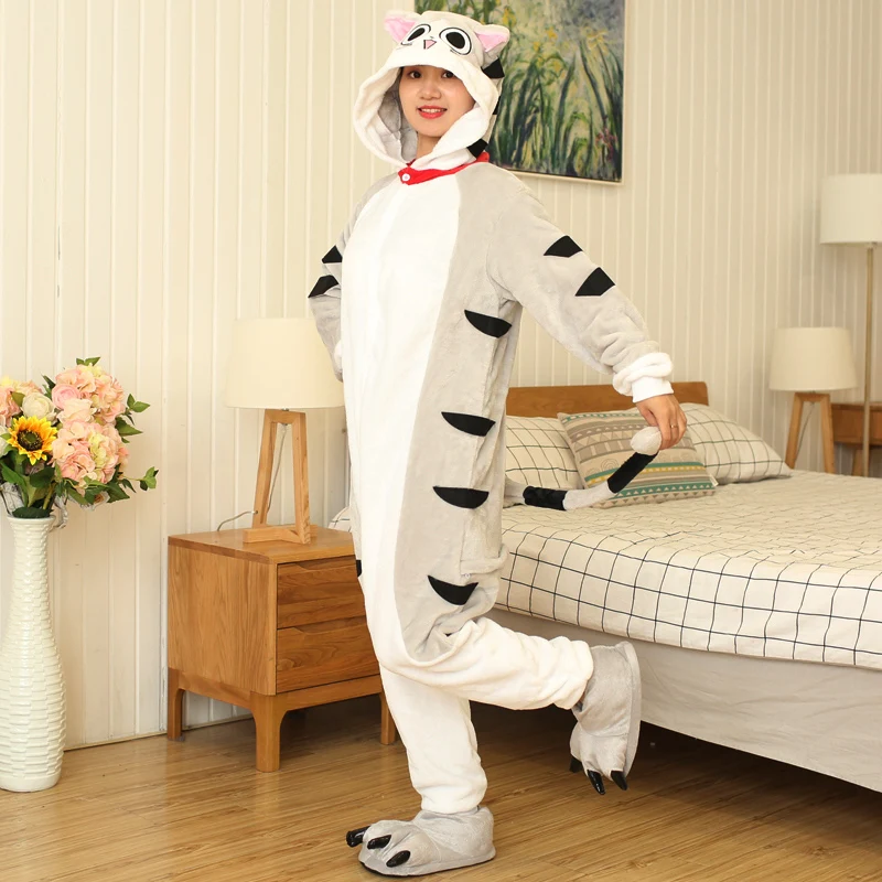 Cheese Cat Anime Cosplay Costumes Women Men Unisex Cartoon Onesie Adults Animal Jumpsuit Pajamas Sleepwear Onepiece Suits