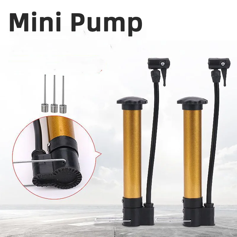 1 Pcs Golden Multifunctional Portable Bicycle Ball Mini High Pressure Bicycle Pump With 5Pcs Air Needle For Football Basketball