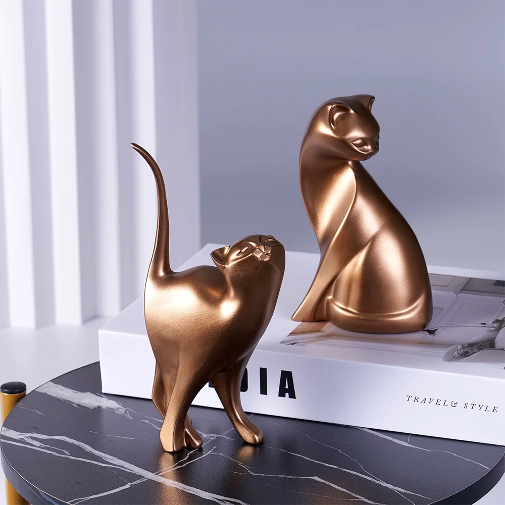 Gouden Paren Kat Beeldje Tafel Decor Dierenstandbeelden Europese Creatieve Hars Kunst Sculptuur Huwelijkscadeau Decoratvie Home Decor