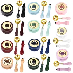 1Set Wax Seal Stamp Tool 2/3Pcs Lacquer Furnace Sealing Wax Melting Spoon Wax Seal Stamp Head Handle DIY Wax Bead Melting Heater