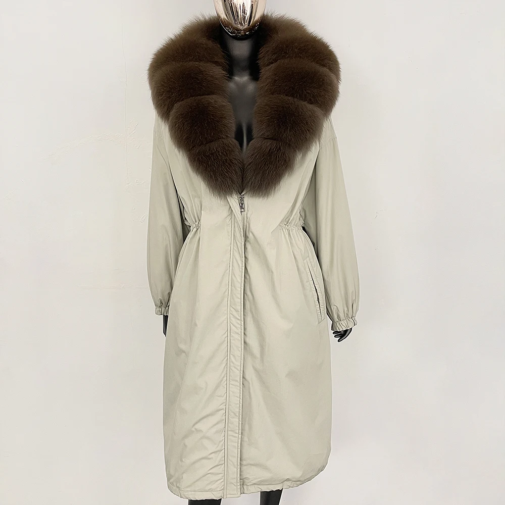 Femmes réel manteau de fourrure naturel fourrure de renard réel manteau longue femmes hiver doudoune léger bouffant femmes nouveau dans manteaux et vestes