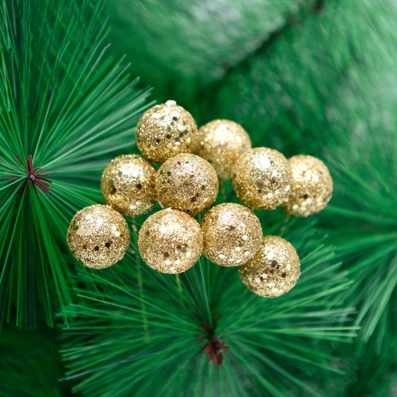 10Pieces Christmas Tree Ornaments Glitter Colored Foam Ball Decorations DIY Decor Simulation Foam Small Fruit Balls Drop Ship