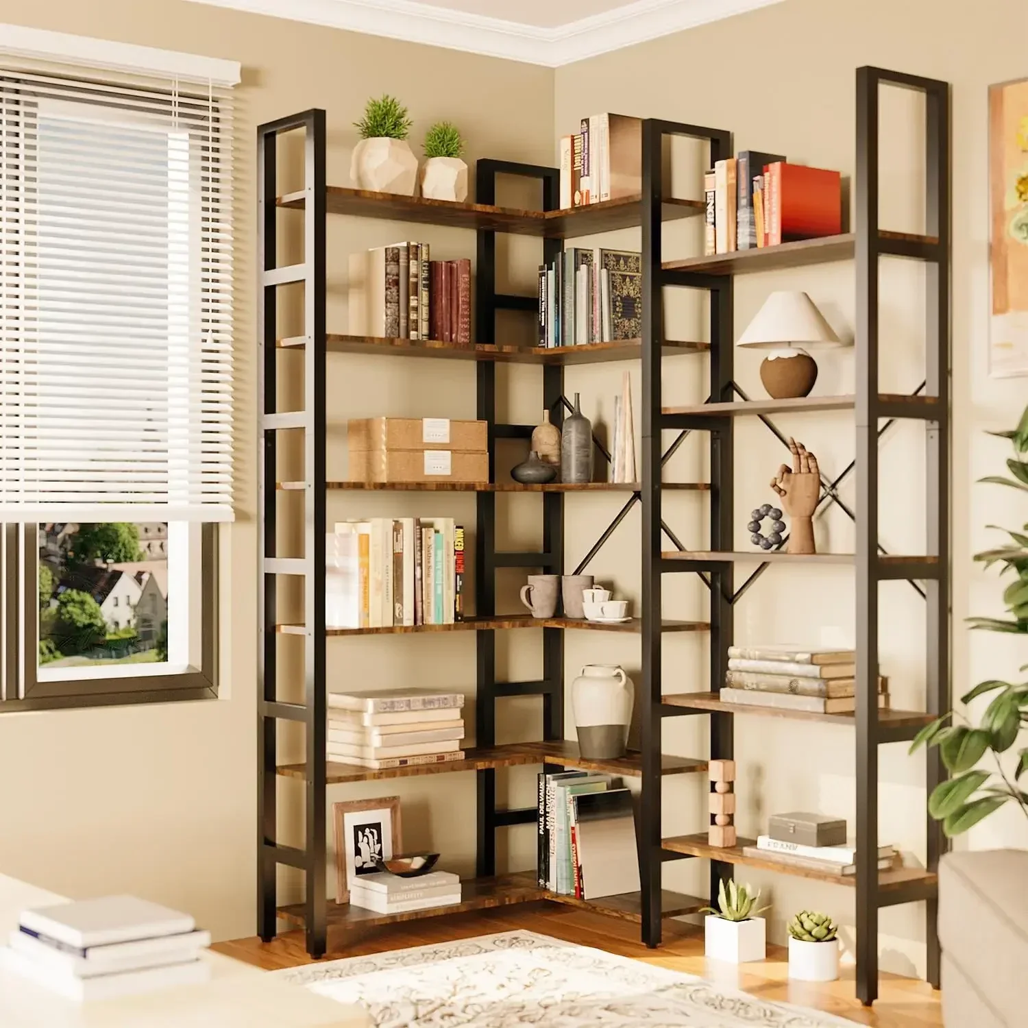 Triple Wide 6 Tier Bookshelf, Shape Changeable Bookcases, Open Display Shelves, Modern Tall Bookcase Furniture for Bedroom, Livi