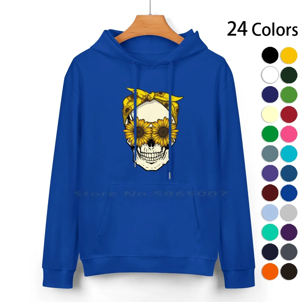 Sunflower Sugar Skull Wear Bandana Cute Gothic Graphic Pure Cotton Hoodie Sweater 24 Colors Sunflower Skull Skull In Sunflower