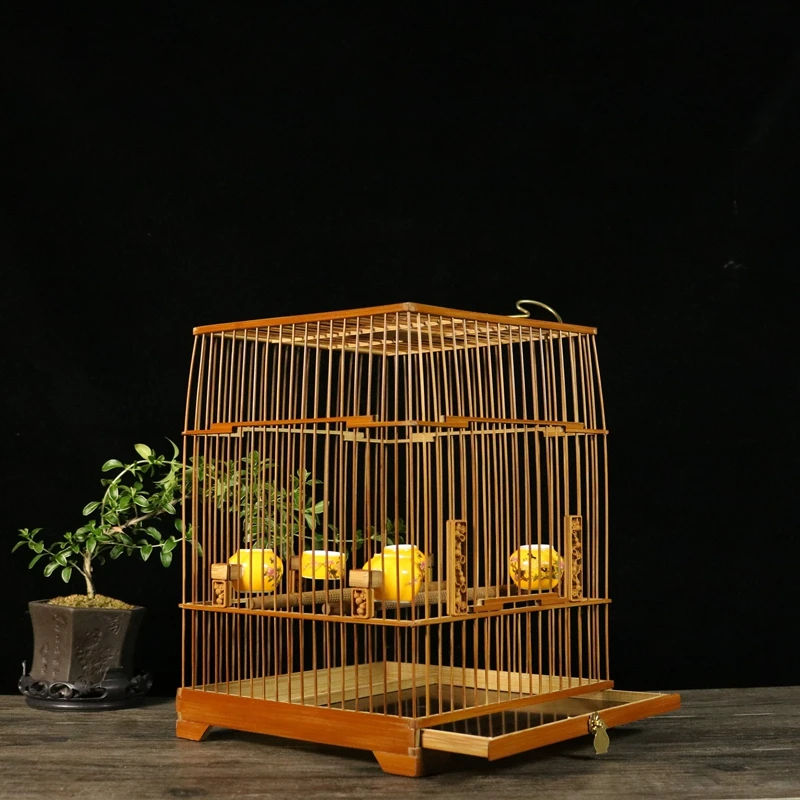 Drawer Purple Bamboo Square Cage Boutique Bamboo Cage Bird Cage Embroidered Eyes Shell Yellow Sparrow Jade