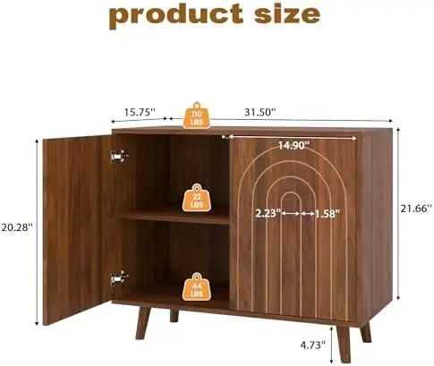 Set di 2 buffet credenza da 63', mobiletto moderno intagliato, noce