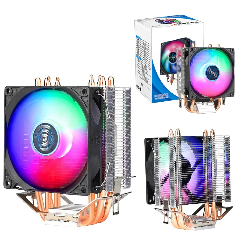 CPU Cooler 4 Heat Pipe PC Radiator Cooling 3Pin PWM Silent RGB Fan for Intel LGA1150 1151 1155 1200 1366 AMD AM4 CPU Cooling Fan