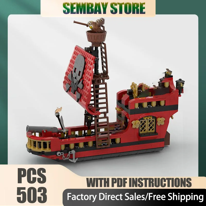 

Warship Model Moc Building Bricks Modular Red Sailboat Model Technology Blocks Christmas DIY Toy Construction Gifts