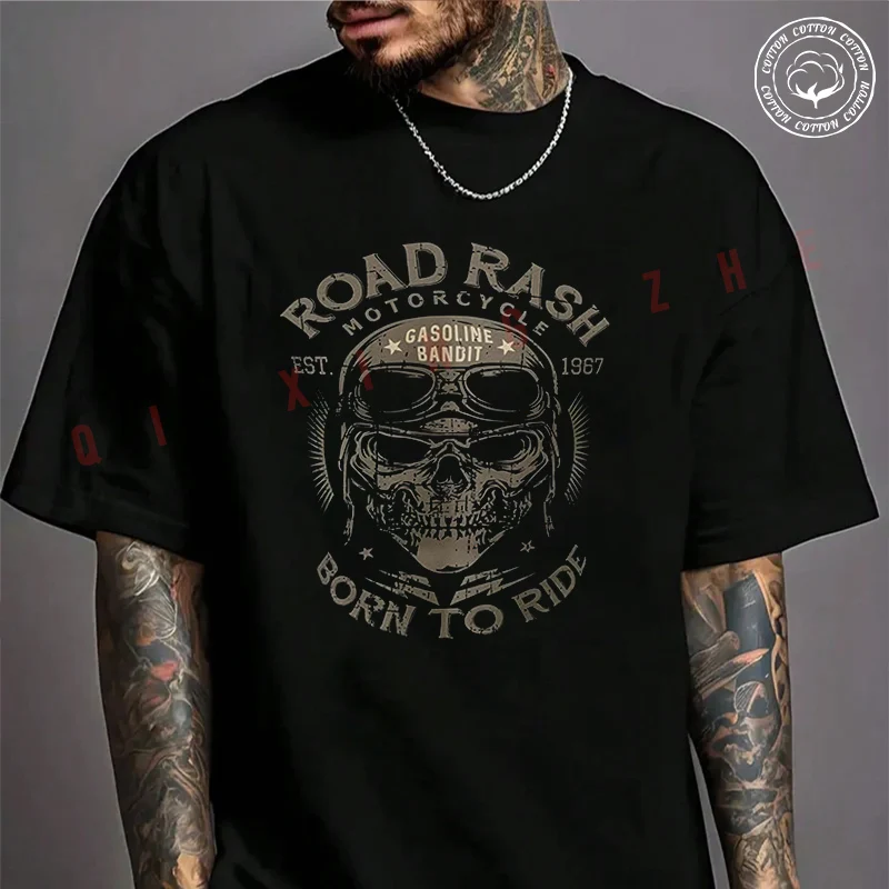 

Moto Men's T-shirt Gasoline Bandit Original Biker Racer Cotton T Shirt Short Sleeve Exquisite Design Essential Top Tees