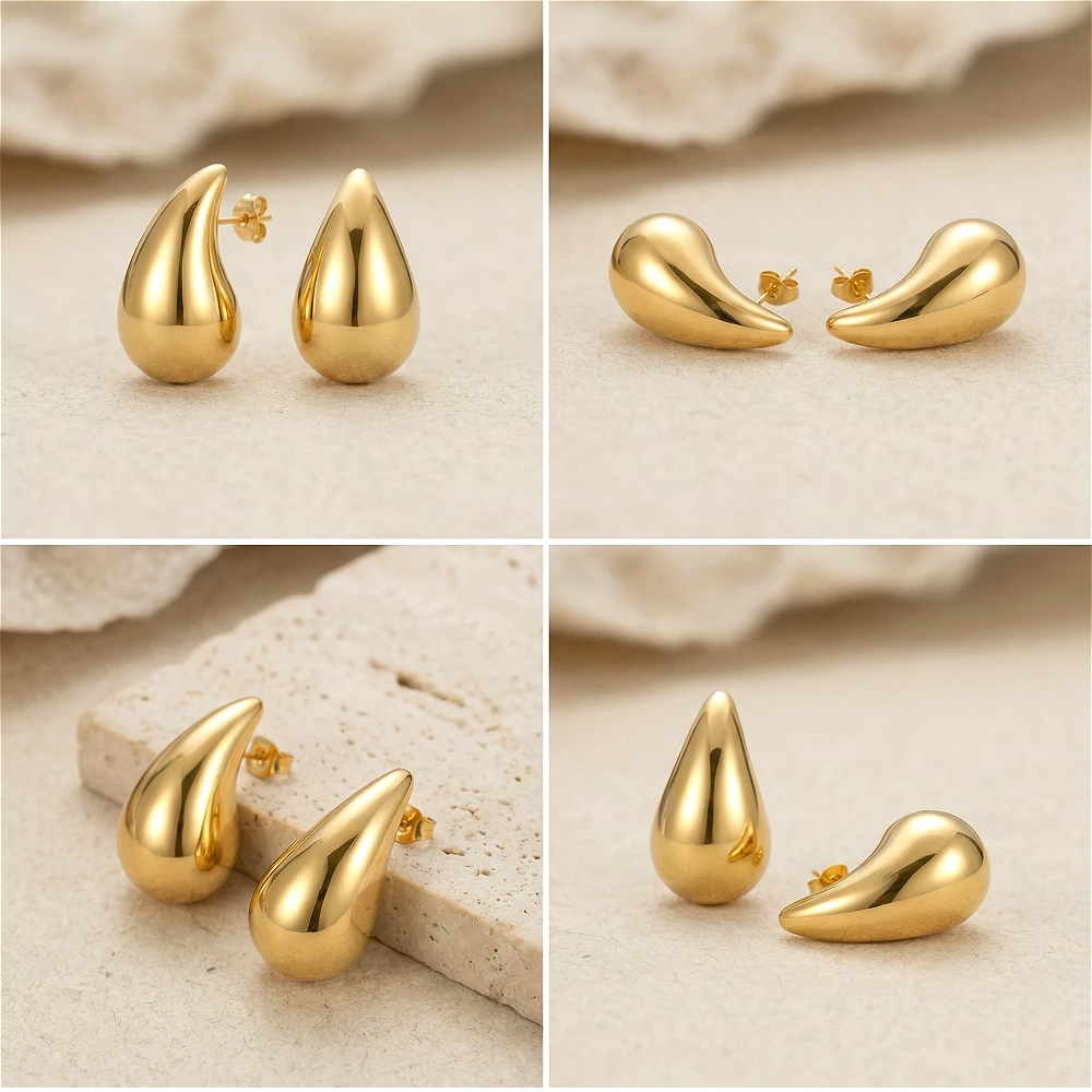 10-31mm Edelstahl Vintage Klobige Wassertropfen Ohrringe Für Frauen Vergoldet Dicke Ohrring Aussage Hochzeit Schmuck Geschenke – Detail 10