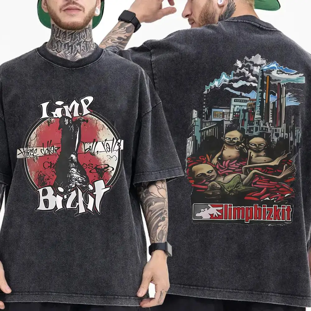 Limp Bizkit Vintage Washed Oversized T-Shirt Women Men with Gothic and Hip Hop Elements Short Sleeve Trendy Female Male Clothing