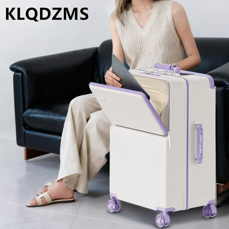 

KLQDZMS ABS+PC Suitcase Sturdy and Durable Boarding Case Front Opening Laptop Trolley Case 20"24"26"28 Inches Cabin Luggage