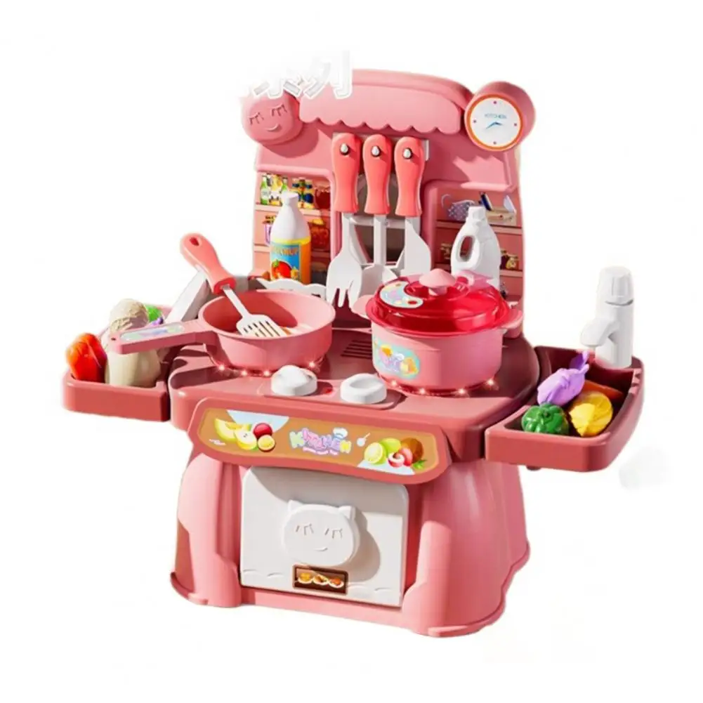 Role-playing Kitchen Set 34pcs Kids Kitchen Playset with Sound Light Role Play Grill Set for Early Education Home for Children