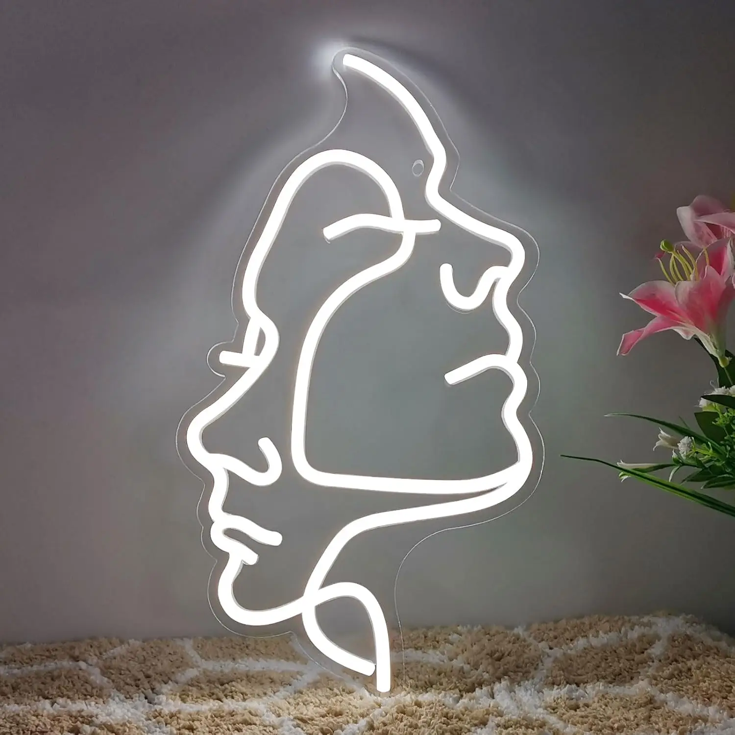 

Neon Sign Faces, Decorative Lights with Minimalist Lines, Neon Lights Decorate the Walls of Christmas Rooms, Bedrooms, Living Rooms