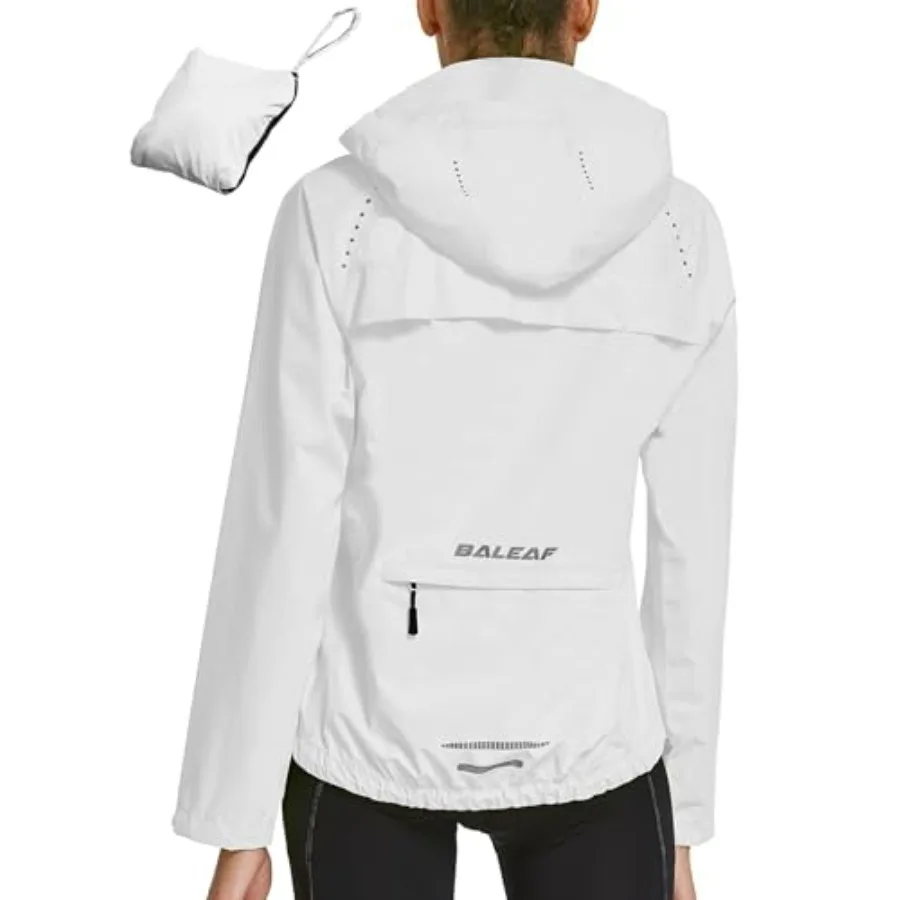 

baleaf Women's Rain Jackets Waterproof Windbreaker Packable Running Lightweight Cycling Jacket Reflective Hooded