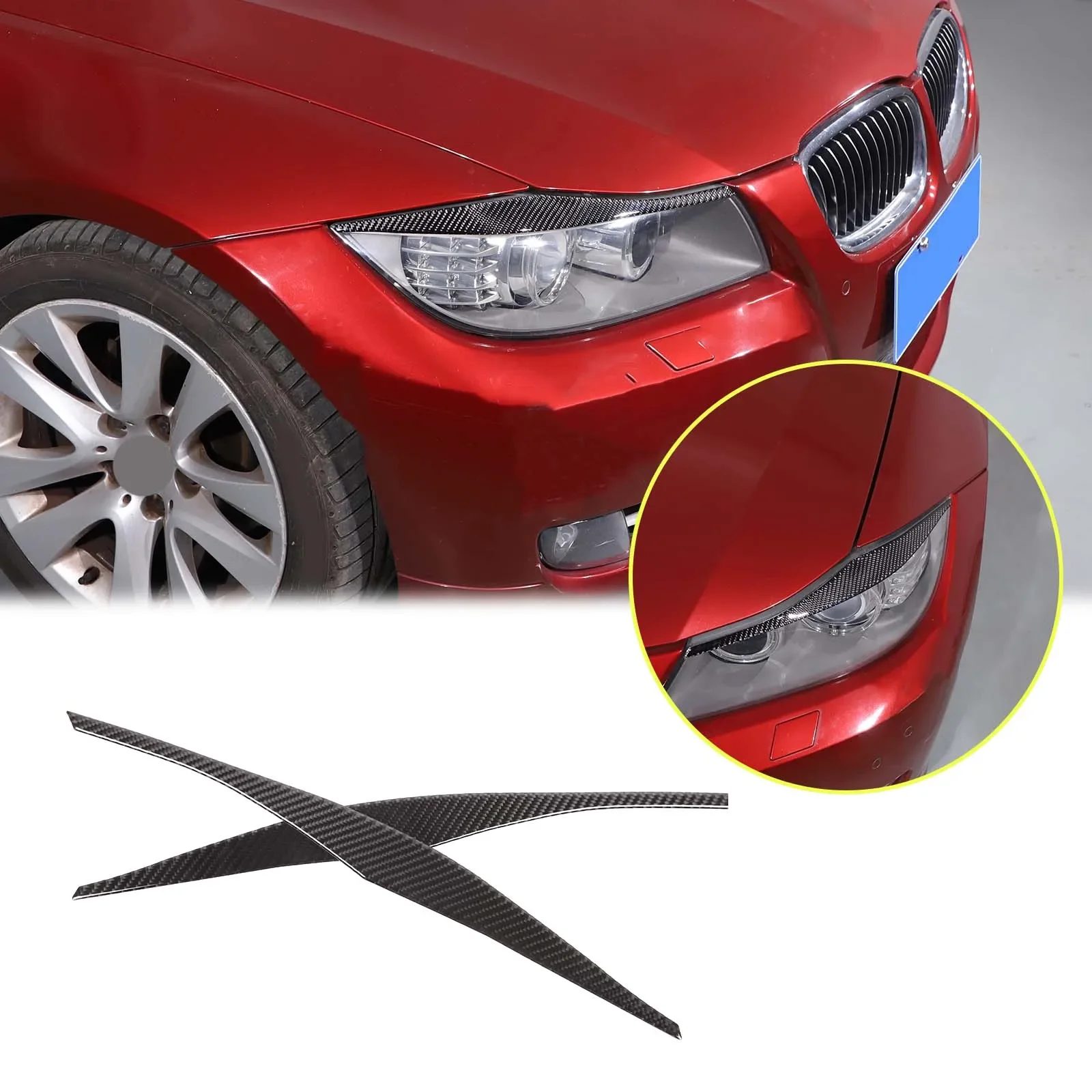 

For BMW Series 3 E90 2005-2012 Car Headlight Eyebrow Trim Strips Soft Carbon Fiber Stickers Decoration Accessories 2 Pcs