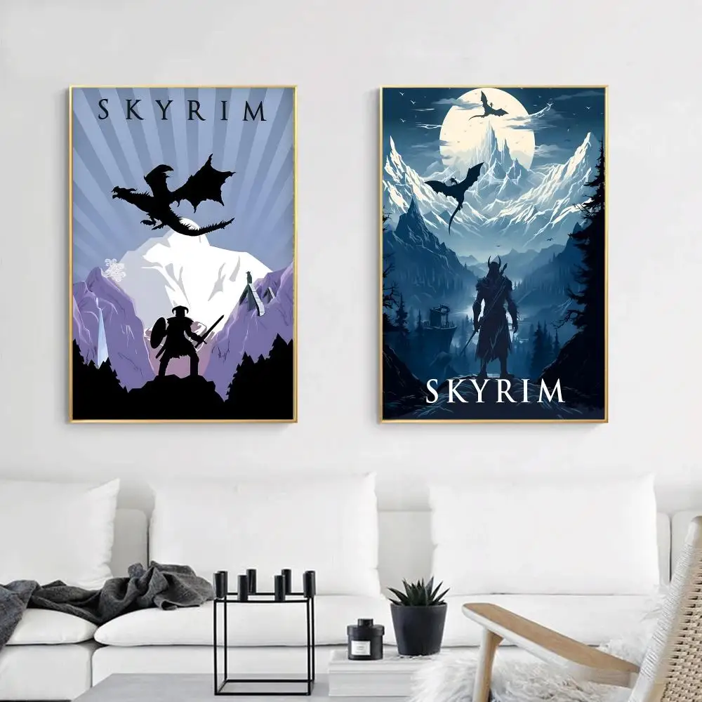 لعبة E-Elder Scrolls V Skyrim ملصق دائم اللوحة قماش الجدار الشنق المنزل DIY بها بنفسك الديكور الفن جدارية الجمالية مقاوم للماء