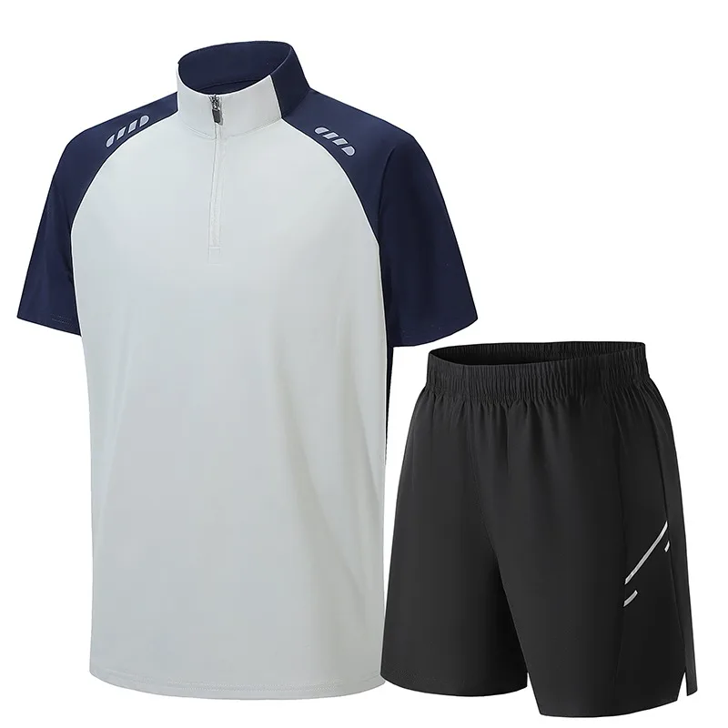 Spliced   casual Sports Suit for Men in Summer Thin Cool Short-sleeved T-shirt Shorts Two-piece Set