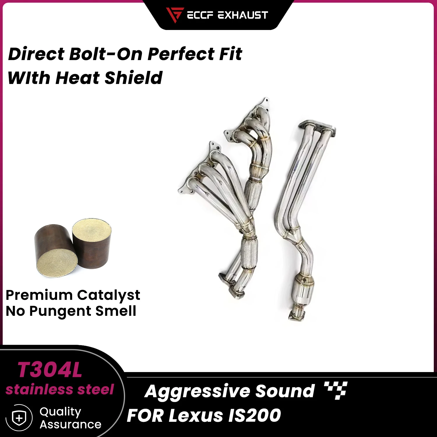 

High Flow Sports Stainless Steel Headers With Heat Shield for Lexus IS200 Maximize Exhaust Flow Easy Installation