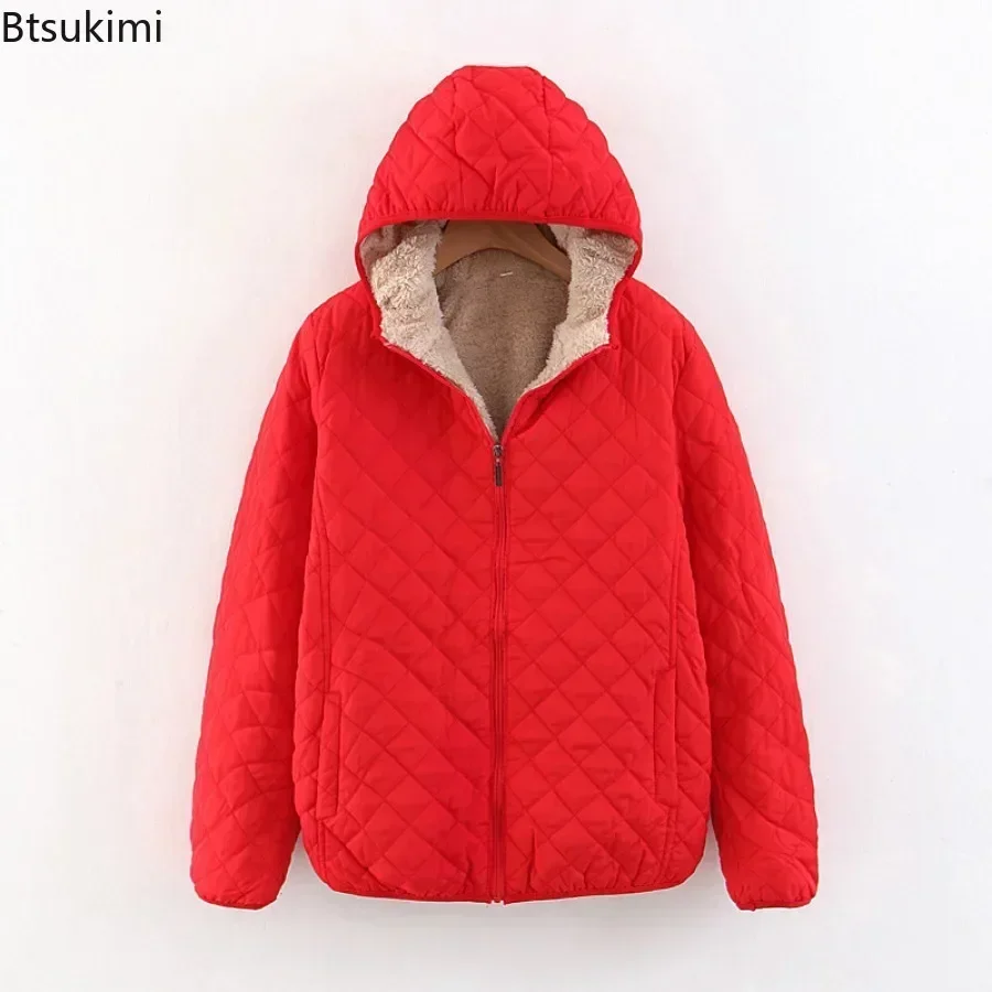 New Women's Winter Jackets Casual Cotton Coats Solid Loose Hooded Fleece Padded Jackets Lamb Fleece Lining Ladies Warm Parkas