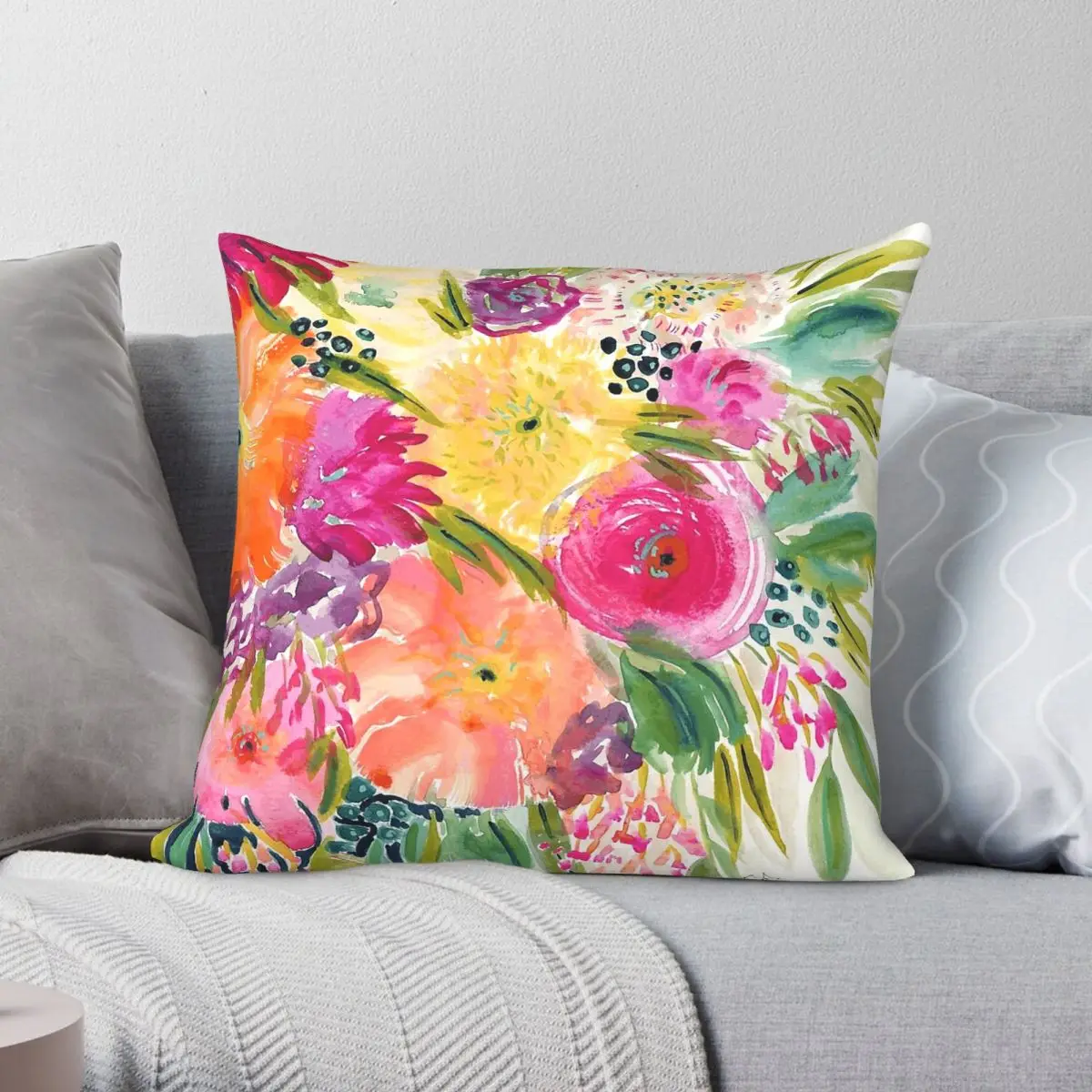 Burst Of Spring Flower Bouquet Square Pillowcase Polyester Linen Velvet Printed Decorative Pillow Case Car Cushion Cover 45x45