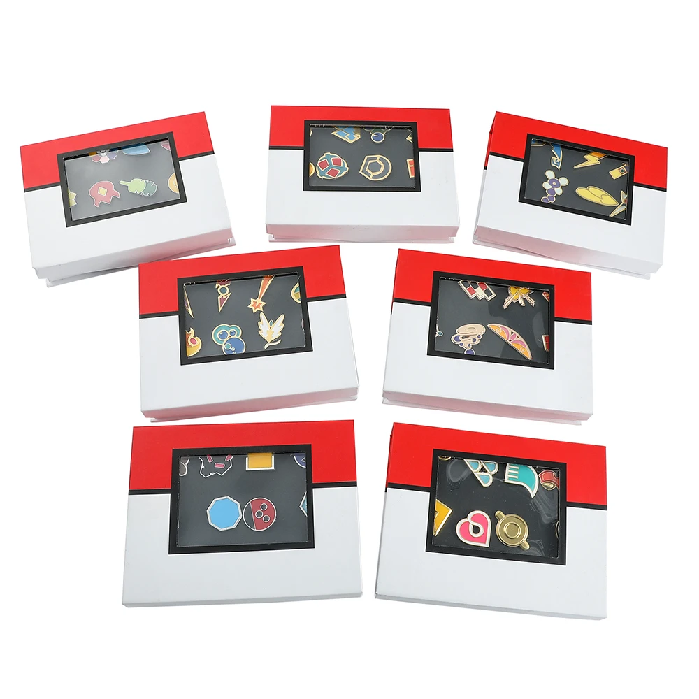 8Pcs/Box Gym Badges Sinnoh Unova Kalo Box Set Kanto Johto Hoenn  Kalos Orange Islands Pins Brooches Box Set Pocket Monster view 3