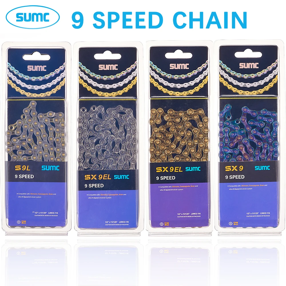 SUMC 9 Speed Bicycle Chain Silver Gold Half/Full Hollow Ultralight 116L 9s 9V Mountain Road Bike Chains Parts for shimano sram