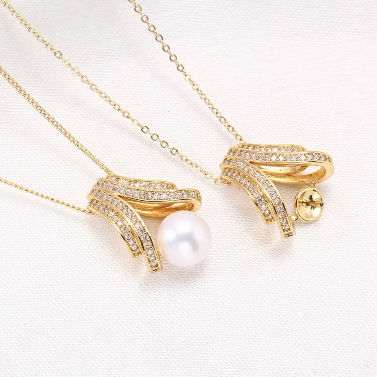 Brass 14K Gold Plated Flower Zircon Pendant Base, Minimalist Blank Setting For DIY Pearl Necklace, Good Color Retention