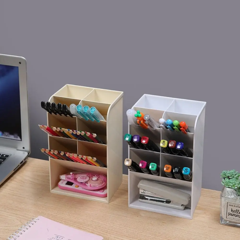 

9/13 Grids Desktop Storage Box Oblique Insertion Solid Color Stationery Organizer Space-saving Large Capacity Oblique Pen Holder