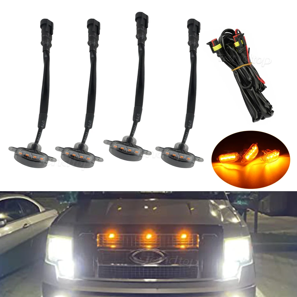 

3/4/5pcs Car Front Grille Grill LED Light Smoke Raptor Style Lamp Amber For Ford F150 2004-2019 for RAM 1500 Raptor 2013-2018