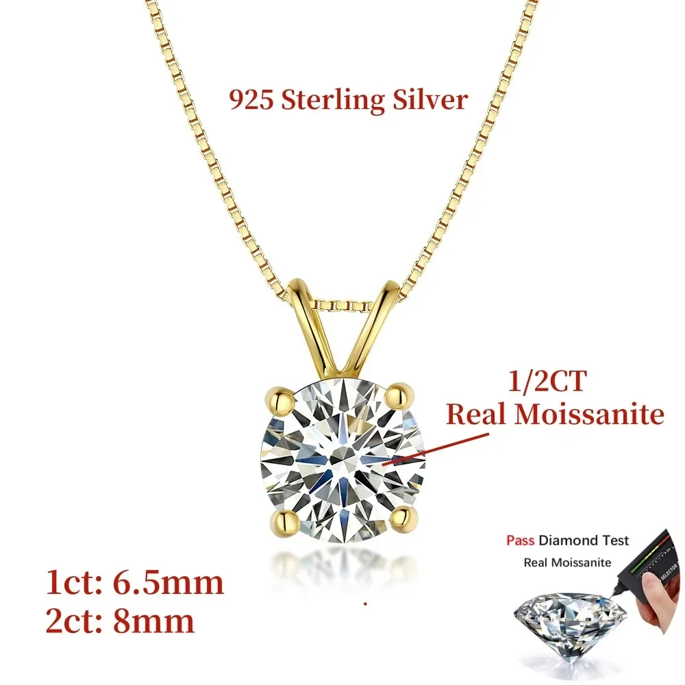 1-2CT Real Moissanite Necklace Pendants 925 Sterling Silver For Women 14K Gold Plated Wedding Chains Gifts Diamond Jewelry GRA