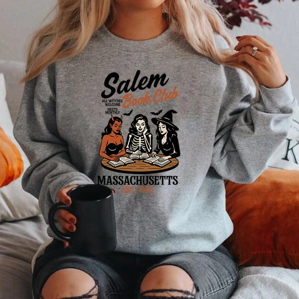 Witchy Book Club Sweatshirt Spooky Girl Reading Hoodie Book Lover Halloween Gift Women Graphic Hoodies Witches Salem Sweatshirt