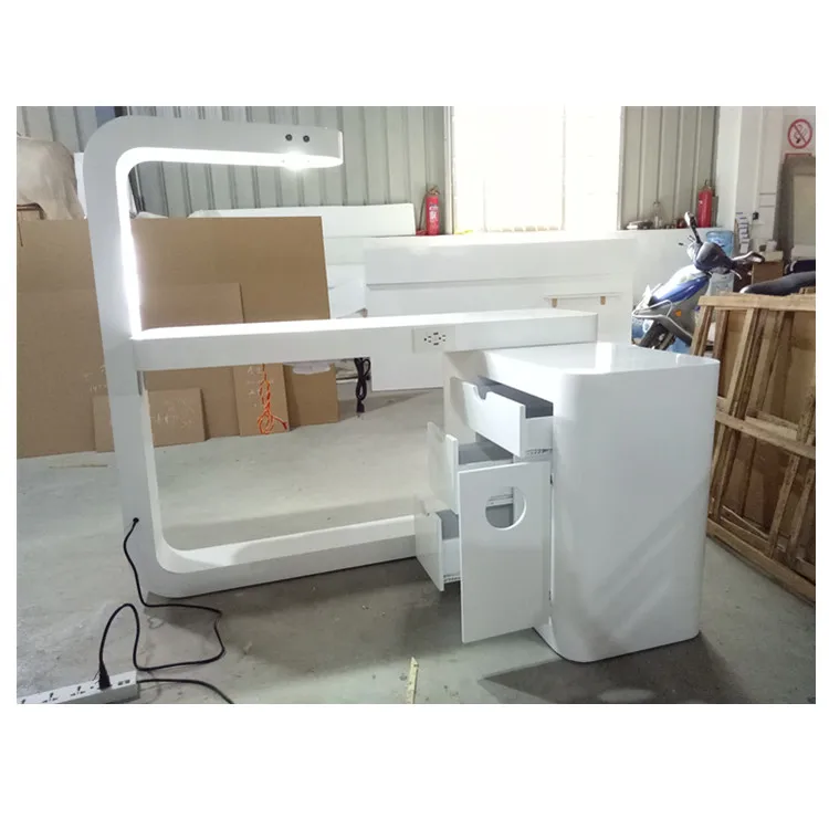 Modern Plastic Nail Salon Nail Technology Table With Dust Collector Vacuum Lighting, Suitable For Shopping Malls And Workshops