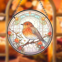 1pc Animal Series Cute Bird Suncatcher Stained Window Hanging Acrylic Round Wreath Sign Yard Garden Home Room Decoration