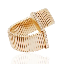Big Glass Bracelets For Woman Adjustable European American Exaggeration Wide Spring Rhinestone Bangle Madera Bride Pulseiras
