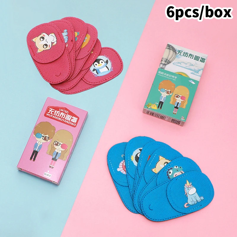 6PCS/box Child Eyeshade Cartoon Non-woven Left/Right Eye Mask Eyepatch Strabismus Kids Vision Care Monocular Amblyopia Goggles