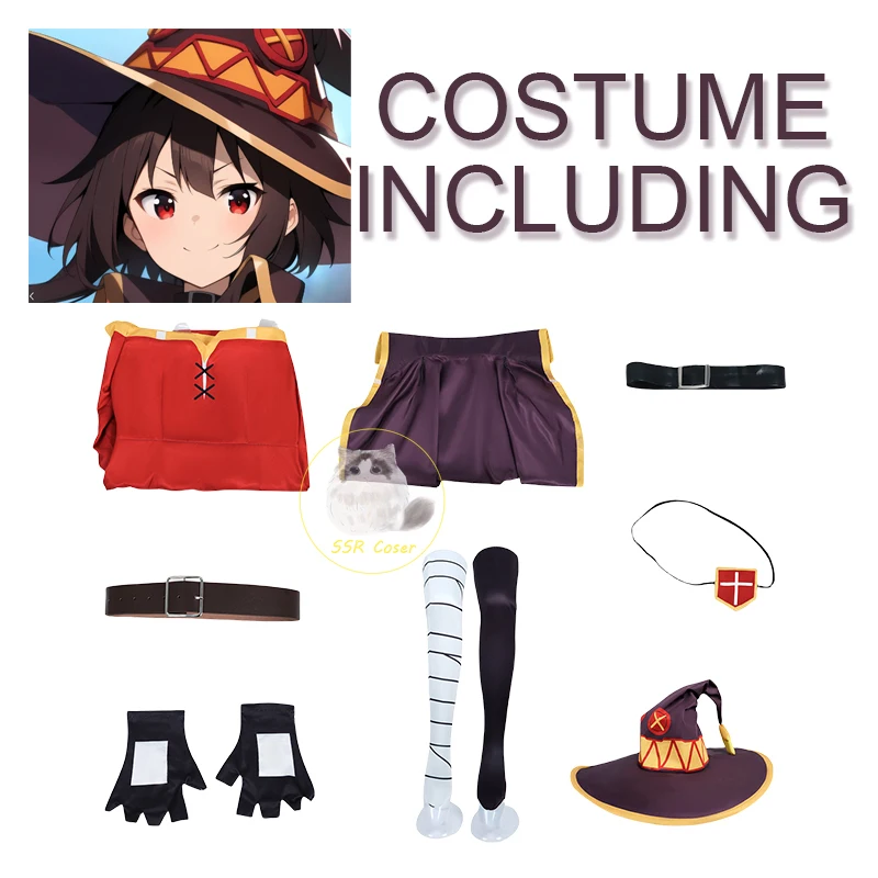 อะนิเมะ megumin ชุดคอสเพลย์ผู้หญิง Kono subarash Sekai Ni shukufuku Wo! ชุดคอสเพลย์หมวกเสื้อคลุมวิกชุดฮาโลวีนปาร์ตี้คอสเพลย์สาวๆ