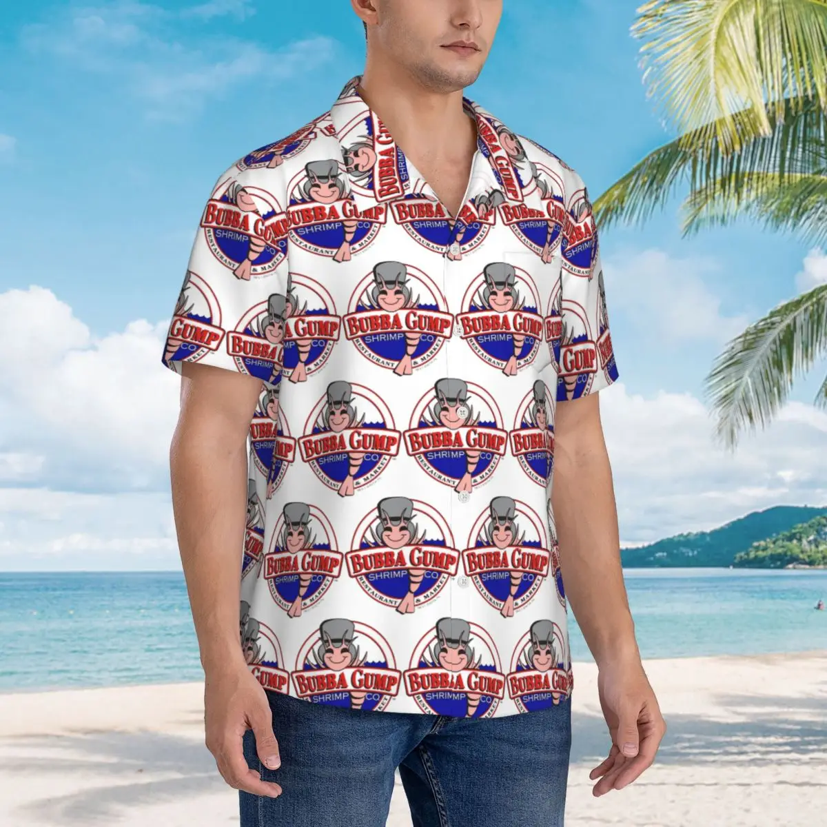 

Bubba Gump Forest Shrimp Seafood Hawaiian Shirts Casual Men Short Sleeve Shirt for Summer Beach Men's Lapel Tops