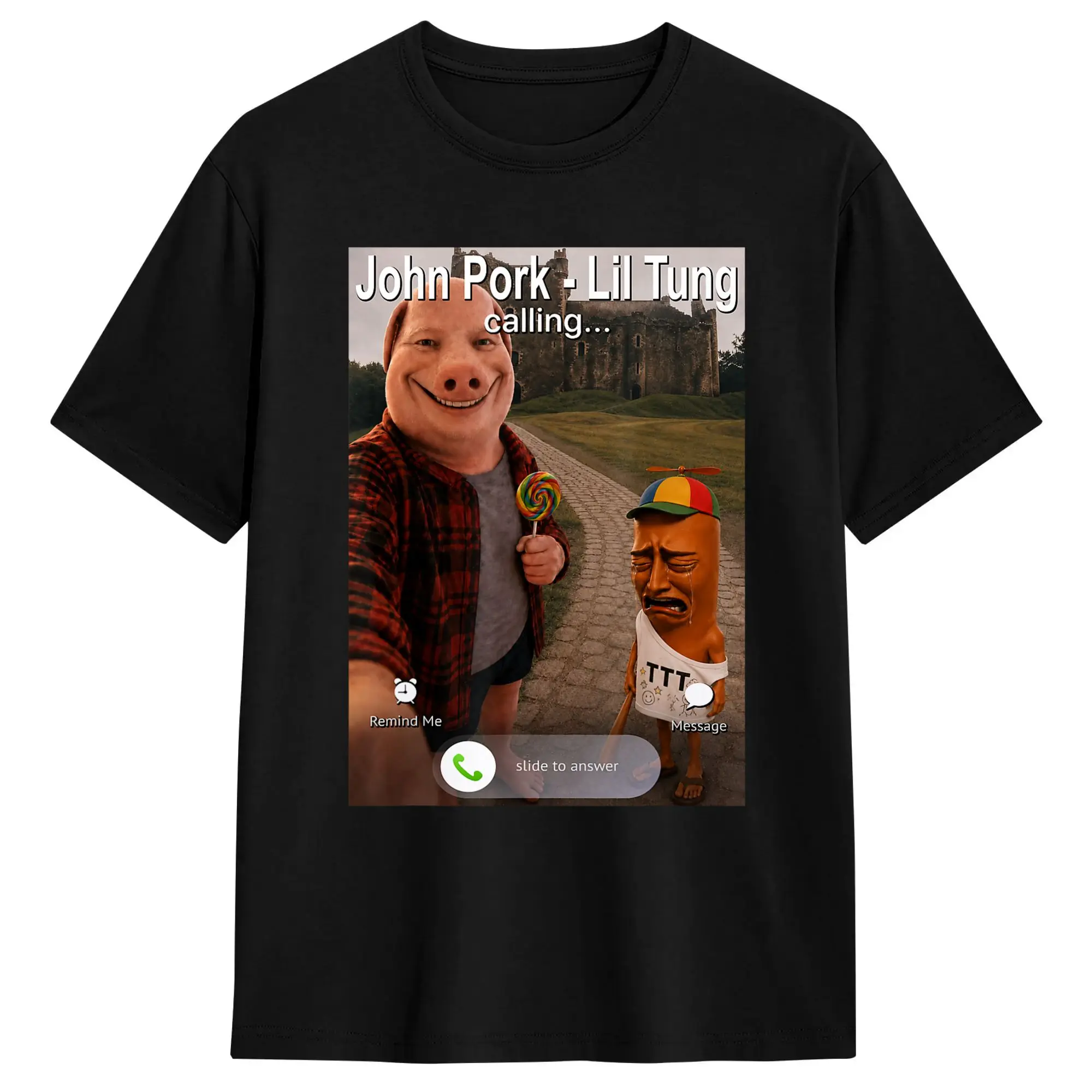 Lil Bro Tung Tung Sahur John Pork is Calling Brainrot Meme T-Shirt Summer Harajuku T Shirts Men Cotton O Neck 5XL 6XL Tees