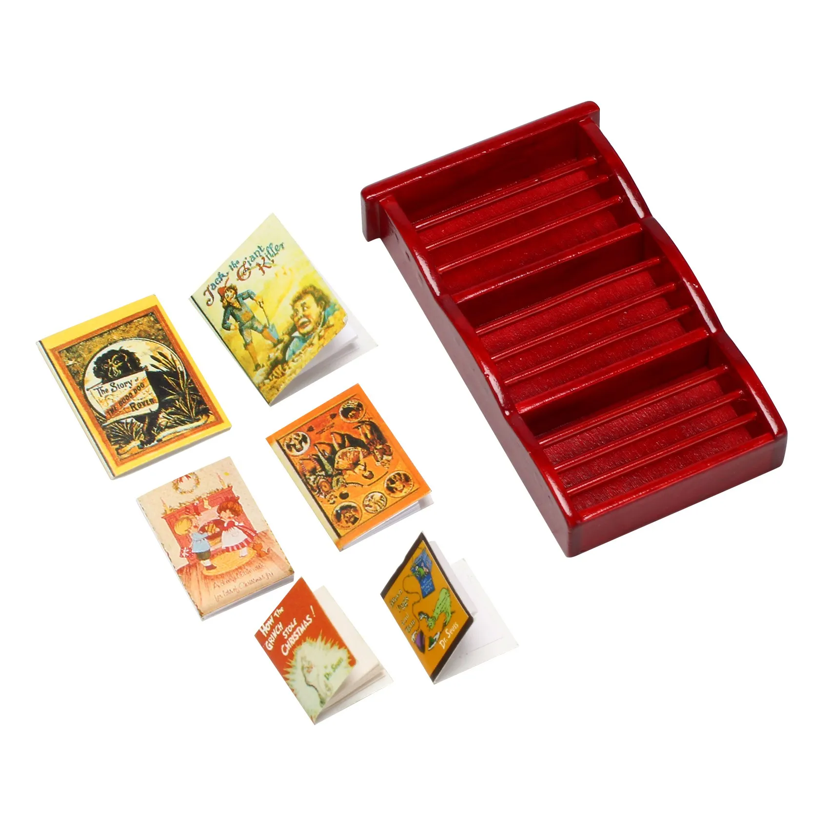 1:12 Miniature Dollhouse Newspaper Magazine Rack Book Shelf,Mini Doll Storage Display Shelves DollHouse Decoration Red